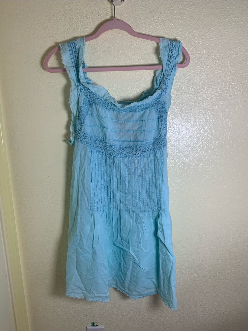 NWOT A Rare Bird Aqua Pintuck & Lace Mini Dress, One size